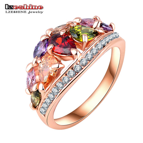 LZESHINE 2016 New Arrival Multicolor Fashionable Ring for Women Rose Gold Color with AAA Zircon Rings Anillos Ri-HQ0401-A