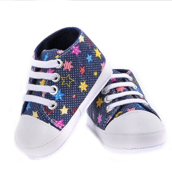 New Kids Baby Unisex Soft Bottom Crib Shoes Casual Laces Sneaker Prewalker 0-18M L07