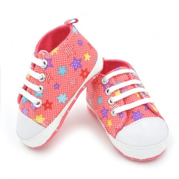 New Kids Baby Unisex Soft Bottom Crib Shoes Casual Laces Sneaker Prewalker 0-18M L07