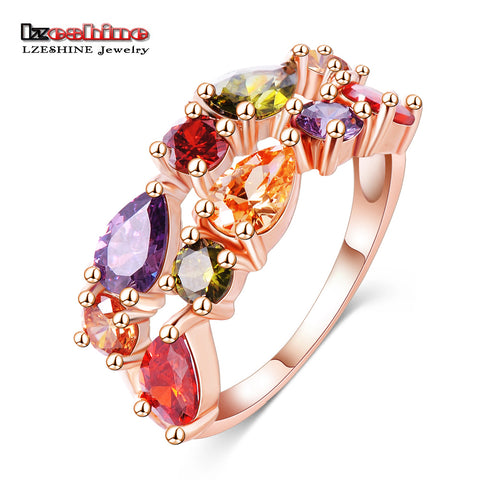 LZESHINE Wedding Ring Bands Bijouterie Finger Ring Rose Gold Color With Colorful Austrian Zirconia 2016 Anillos CRI0242-A