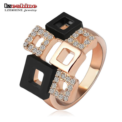 LZESHINE 2017 Geometric Crystal Rings Rose Gold/Silver Color Austrian Crystal Square Ring Full Sizes Wholesale Ri-HQ1114