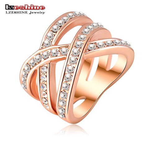 LZESHINE Fashion Summer Jewelry Punk Ring Rose Gold/Silver Color Austrian Crystals Women Rings Jewelry Bague Femme Ri-HQ0120
