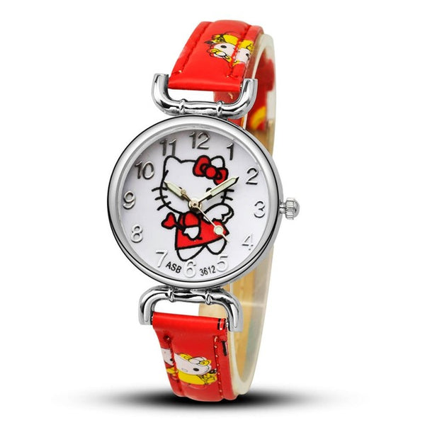 2017 Hello Kitty Cartoon Watches Kid Girls Leather Straps Wristwatch Children Hellokitty Quartz Watch Montre Enfant