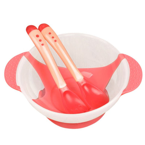 Hot Baby Suction Cup Bowl Slip-resistant Tableware Temperature Sensing Spoon Set X16
