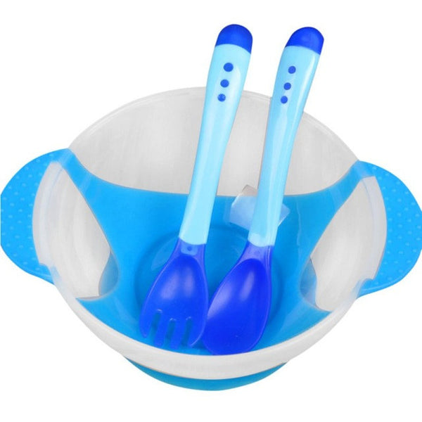 Hot Baby Suction Cup Bowl Slip-resistant Tableware Temperature Sensing Spoon Set X16
