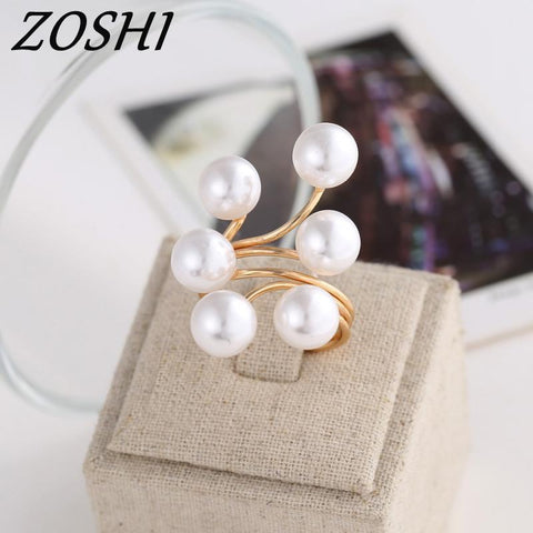 ZOSHI Brand 2017 New Ring Fashion Elegant simulated Pearl Opening Rings women jewelry big discount finger ring