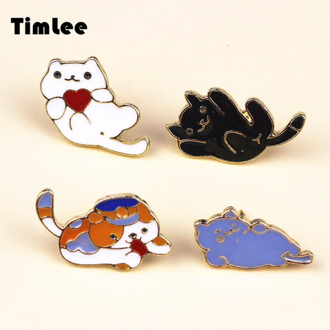 Timlee X092 Cartoon Oil Drop Cat Kitty Pet Metal Brooch Pins Button Pins Girl Jeans Bag Decoration Gift Wholesale