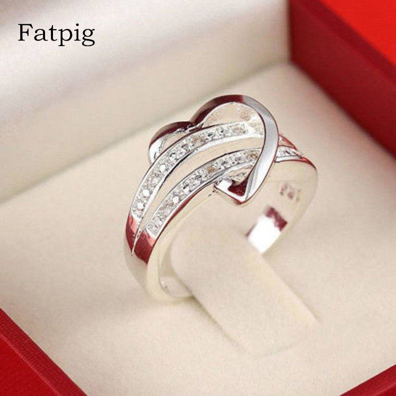 New Fatpig Brand Fashion Women Rings Jewelry Luxury Bling Stone Heart Love Women Wedding Ring Size 6 7 8 9 Gift