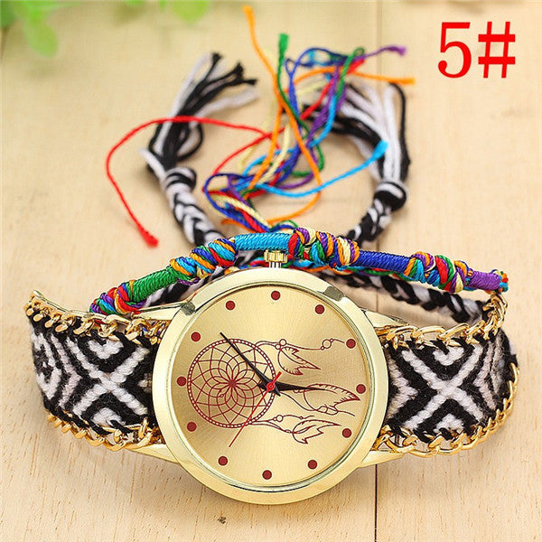 Vansvar Brand Handmade Braided Dreamcatcher Friendship Bracelet Watch Ladies Rope Watch Quarzt Watches relogio feminino 1468