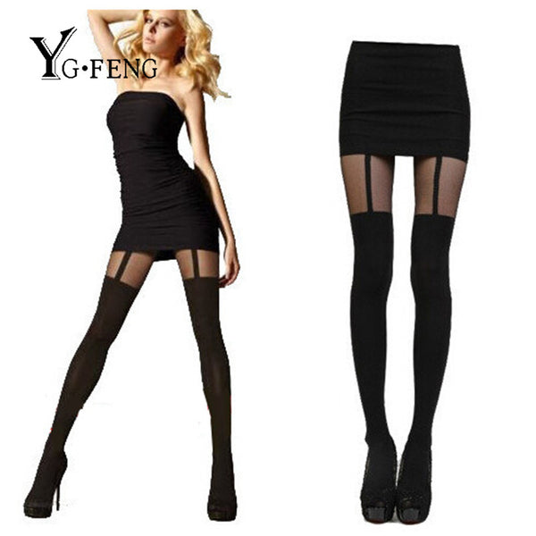 YGFENG New 2017 Women Mock Suspender Tights, Sexy, Soft And Comfortable Tights Highly Fashionable Stockings Patterned Pantyhose