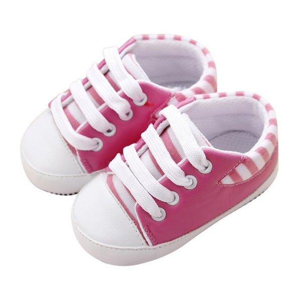 First Walkers Baby Shoes Newborn Girl Boy Soft Sole Crib Toddler Shoes Striped Sneaker Sports Cotton PU Shoes Casual 0-18 M