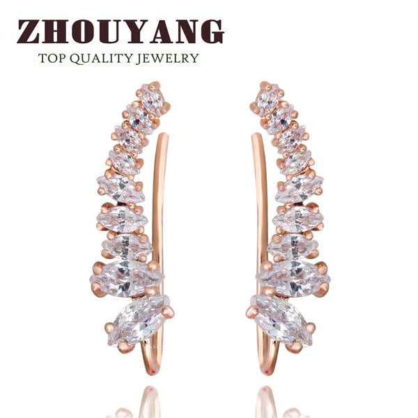 Top Quality 2015 New Four-Prong Setting 9pcs Cubic Zirconia Rose Gold Color Ear Hook Stud Earrings Jewelry ZYE791 ZYE792