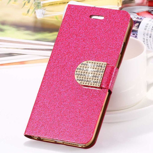 For iPhone 6 6S Plus 7 Plus Cover Glitter Bling Crystal Diamond Leather Wallet Case For Samsung Galaxy S6 Edge Plus S7 Edge Bags