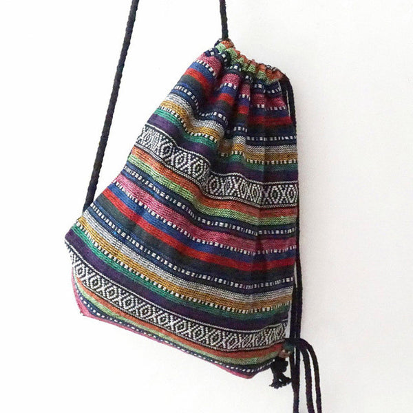 2017 Women Vintage Backpack Female Gypsy Bohemian Boho Chic Aztec Folk Tribal Ethnic Fabric Brown String Drawstring Backpack Bag
