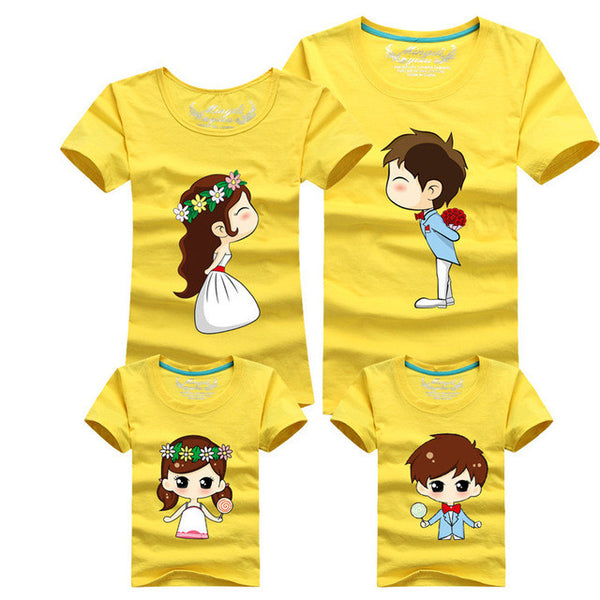 1 Piece Family Matching Outfits Mother Father Son Daughter Cartoon Bride Bridegroom Print Women Men Children Boy Girl T shirt