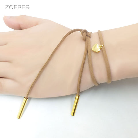 Zoeber fashion jewelry black bowknot heart Bracelets handmade metal colors brown leather geometry bracelets for women femme
