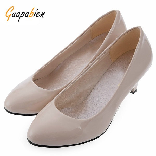 Guapabien Spring Summer Elegant Ladies Pumps Shallow Mouth Low Heel Business Shoes Women PU Leather Shoes Heels Single Shoes