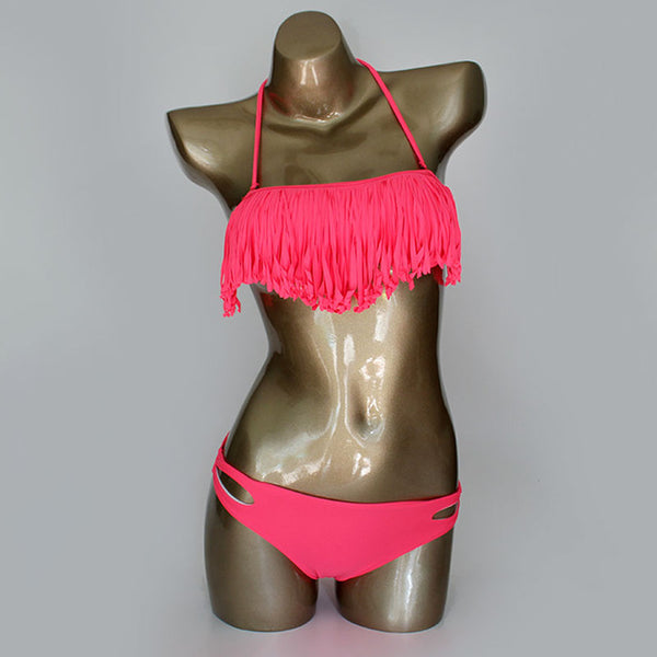 HELLO BEACH Tassel Swimwear Bikini Set Women Swimsuit Bandeau Bikini Fringe Biquini Brazilian Bathing Suit Girl Swimwear biquine