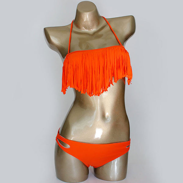 HELLO BEACH Tassel Swimwear Bikini Set Women Swimsuit Bandeau Bikini Fringe Biquini Brazilian Bathing Suit Girl Swimwear biquine