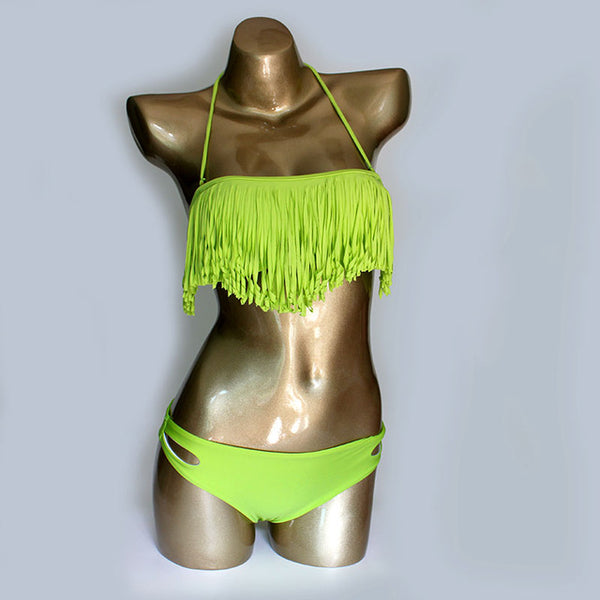 HELLO BEACH Tassel Swimwear Bikini Set Women Swimsuit Bandeau Bikini Fringe Biquini Brazilian Bathing Suit Girl Swimwear biquine