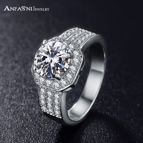 ANFASNI Fashion Jewelry Queen Rings Silver/ Rose Golden Color Micro Pave Clear AAA Cubic Zircon Classic Ring For Women CRI0015