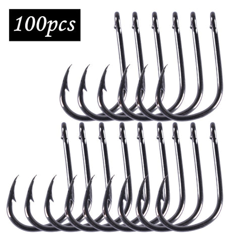 Anmuka 100Pcs fishing hooks(GF) #3-#12 High carbon steel CarbonBlack Bait Holder Fish Hook Set  High quality barbed