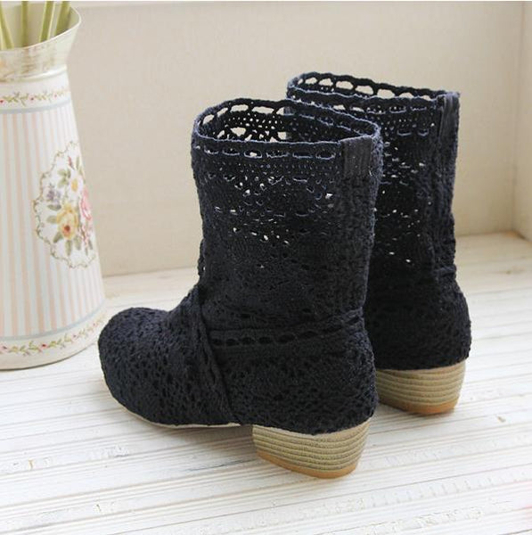 crochet summer boots bootie in 2017 with the new shoes, lace openwork crochet boots, Plus size , hollow fashion women boots