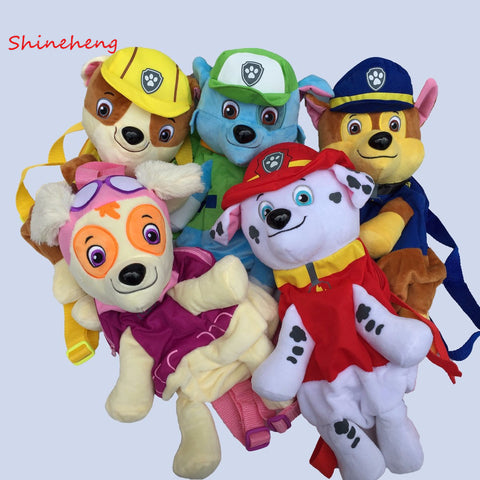 SHINEHENG Cute Cartoon Puppy Patrol Plush Backpack 40CM Pup Dog Patrol Anime Figure Juguetes Kids Toy