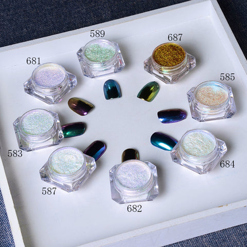 BORN PRETTY 8Pcs/Set Bling Mirror Nail Glitter Chameleon Powder Gorgeous Nail Art Sequins Chrome Pigment Glitters