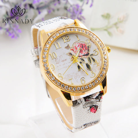 RINNADY Flower Watch Women Watches Ladies 2016 Brand Luxury Famous Female Clock Quartz Watch Wrist Relogio Feminino Montre Femme