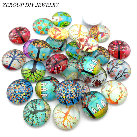 ZEROUP Glass Cabochon 12mm 10mm Mixed Round Photo Cameo Cabochon Setting Supplies for Jewelry Accessories Handmade Pattern 50pcs