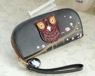 DUDINI Cute Owl Stereoscopic Printing Rounded Zipper Long Women Wallet Ladies' Clutches Short Change Purses Card Holders