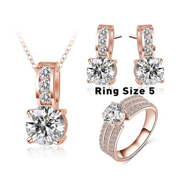 LZESHINE 2016 Big Sale Bridal Jewelry Sets Silver Color Necklaces Pendants/Earring/Ring Bijoux Set Choose Size of Ring CST0022