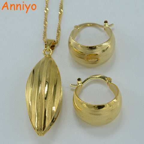 Anniyo Ethiopian set Jewelry Pendant Necklace Earring Gold Color African Bridal Wedding Jewellery Arab #054806