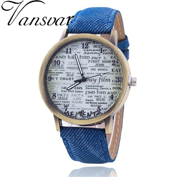 Fashion Jeans Quartz Watch Women Cute Newspaper Wristwatch Watch Relogio Feminino Casual Luxury Watches AWSB778