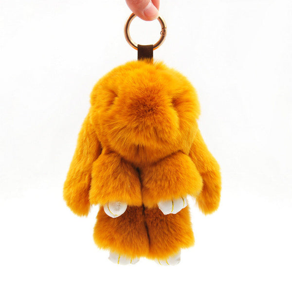 Cute Mini Genuine Rabbit Fur Pom Pom Key Chain Women Trinket Rabbit Toy Doll Bag Car Key Ring Monster Keychain Jewelry Gift