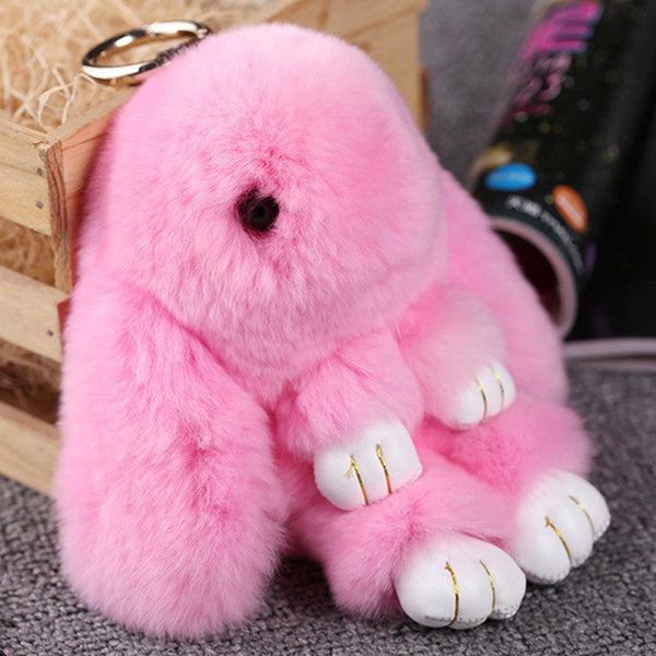 Cute Mini Genuine Rabbit Fur Pom Pom Key Chain Women Trinket Rabbit Toy Doll Bag Car Key Ring Monster Keychain Jewelry Gift