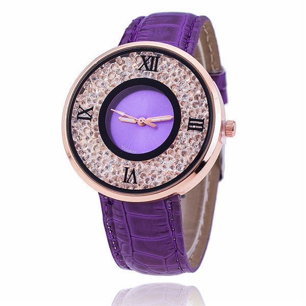 Vansvar Brand Fashion Women Rhinestone Watches Luxury Leather Women Dress Watch Casual Quartz Watches Relogio Feminino 613