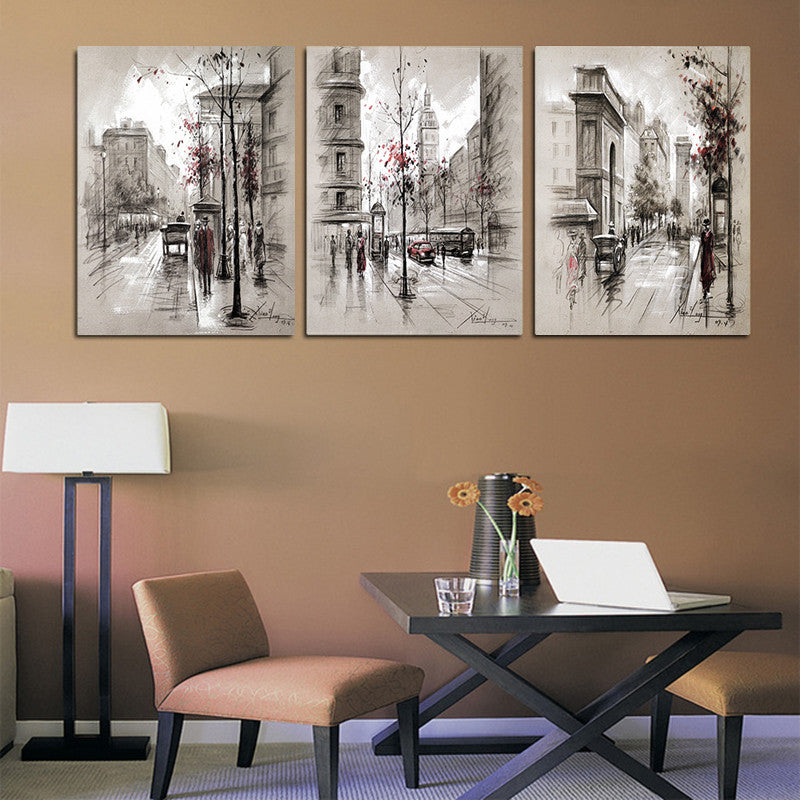 3 Panel Canvas Painting Abstract City Street Landscape Decorative Modern Paintings For Living Room Bedroom Wall Art No Frame