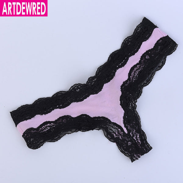 ARTDEWRED Big Lace Women Sexy Panties Low Waist Hollow Pink Panties Underwear Cotton G String Thongs Size XS S M L XL Tanga