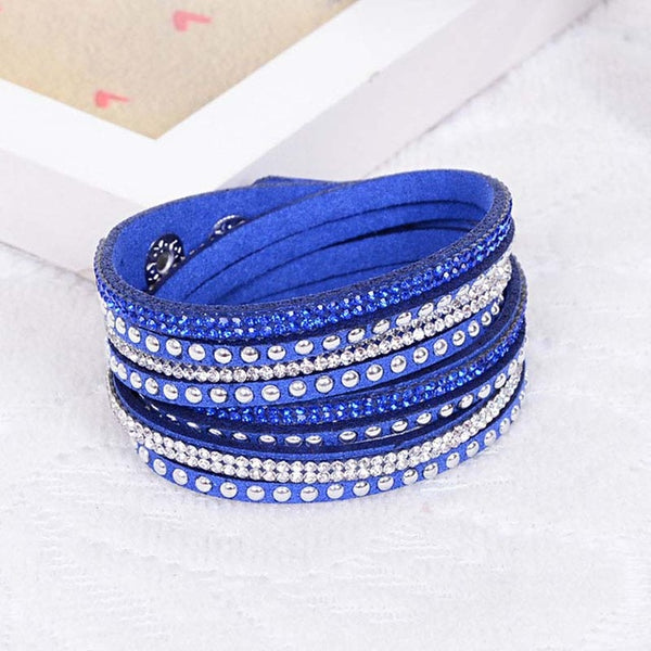 New Fashion Leather Wrap Wristband Cuff Punk Crystal Rhinestone Bracelet Bangle KQS