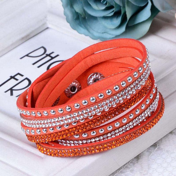New Fashion Leather Wrap Wristband Cuff Punk Crystal Rhinestone Bracelet Bangle KQS