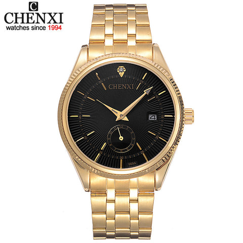 CHENXI Gold Watch Men Watches Top Brand Luxury Famous Wristwatch Male Clock Golden Quartz Wrist Watch Calendar Relogio Masculino