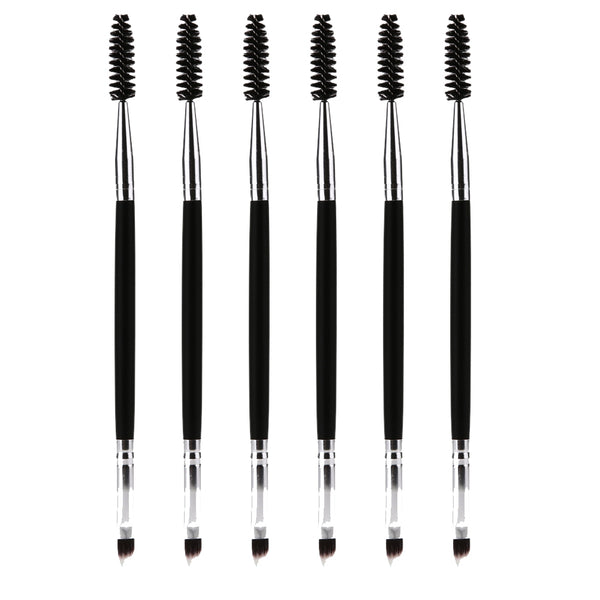 6Pcs Double Ended Eye Makeup Eyebrow Eyelash Brushes Wooden Handle Blending Eye Brush Mascara Cosmetic Eyebrow Comb Tools