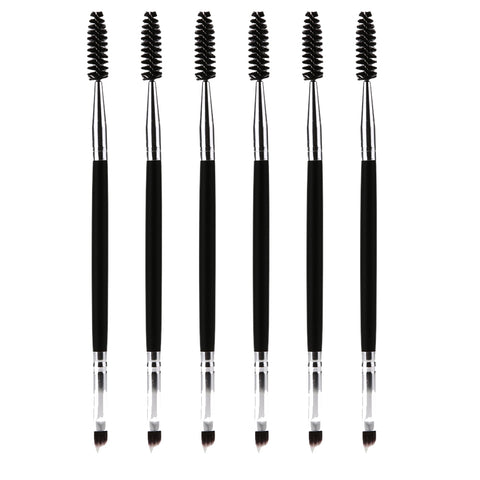 6Pcs Double Ended Eye Makeup Eyebrow Eyelash Brushes Wooden Handle Blending Eye Brush Mascara Cosmetic Eyebrow Comb Tools