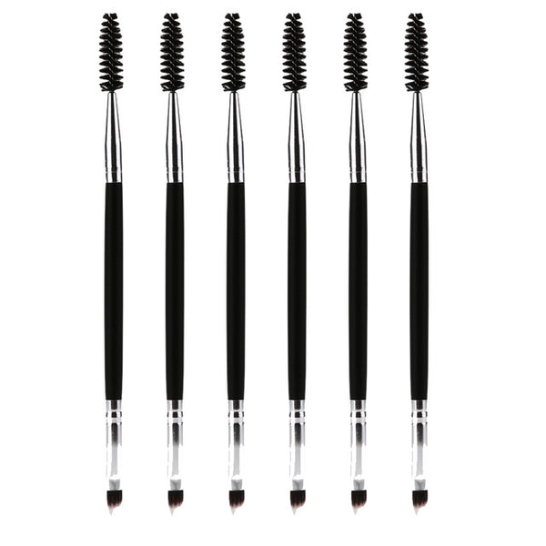 6Pcs Double Ended Eye Makeup Eyebrow Eyelash Brushes Wooden Handle Blending Eye Brush Mascara Cosmetic Eyebrow Comb Tools