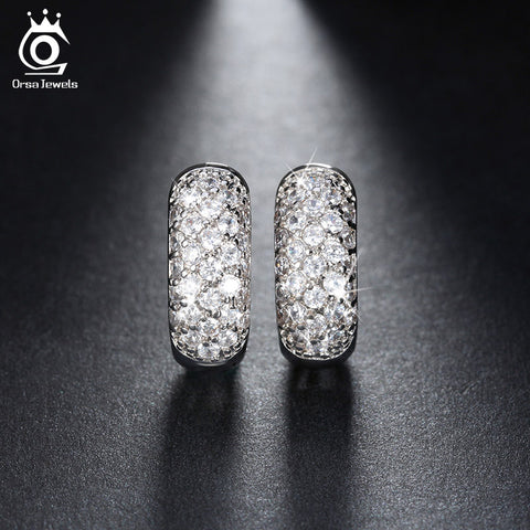 ORSA JEWELS Luxury Small Circle Austrian Clear CZ Earring for Women Fashion Party Elegant Stud Earrings Jewelry OME22