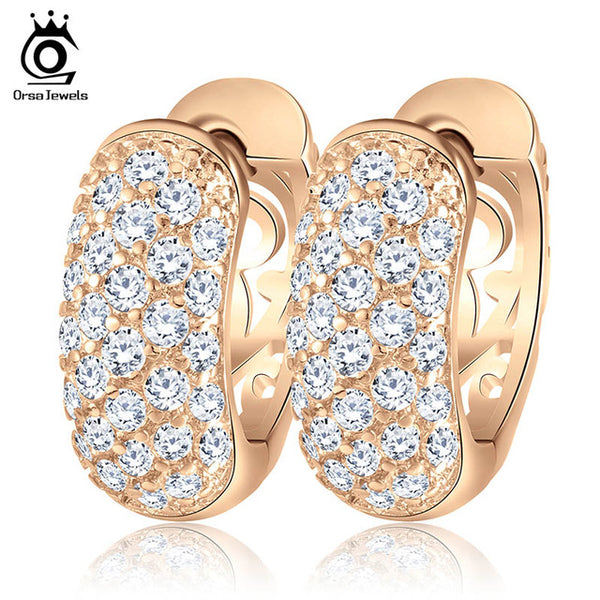 ORSA JEWELS Luxury Small Circle Austrian Clear CZ Earring for Women Fashion Party Elegant Stud Earrings Jewelry OME22