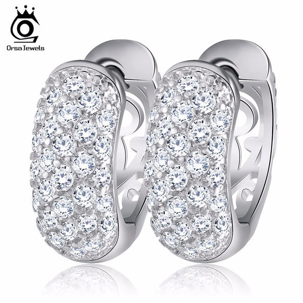 ORSA JEWELS Luxury Small Circle Austrian Clear CZ Earring for Women Fashion Party Elegant Stud Earrings Jewelry OME22