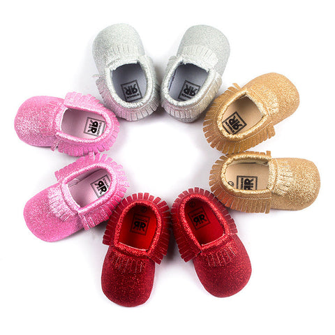 Romirus Bling New metallic Newborn Baby Boys Girls shoes Toddler Infant Shoes Tassel Baby Moccasins Christmas Gift Shoes 0-18M